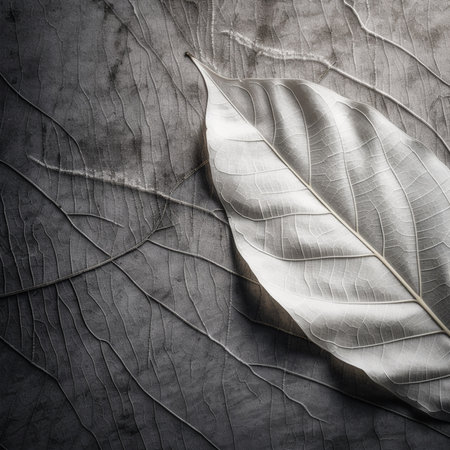 Dry leaf on grunge metal background. Black and white tone.の素材