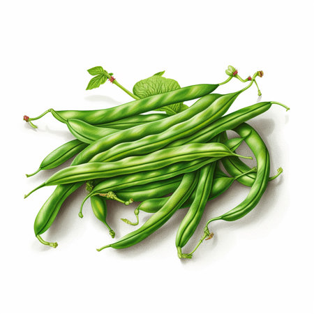 Pile of green beans isolated on white background. Hand drawn vector illustration.の素材