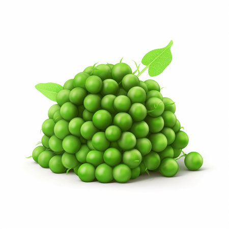 Frozen green peas on a white background. 3d illustration.の素材