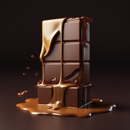 Chocolate bar with caramel on a dark background. 3d renderingの素材