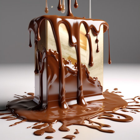 close up of chocolate syrup leaking on a cake in 3d renderの素材