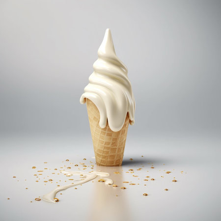 Ice cream in a waffle cone on a gray background. 3d renderingの素材