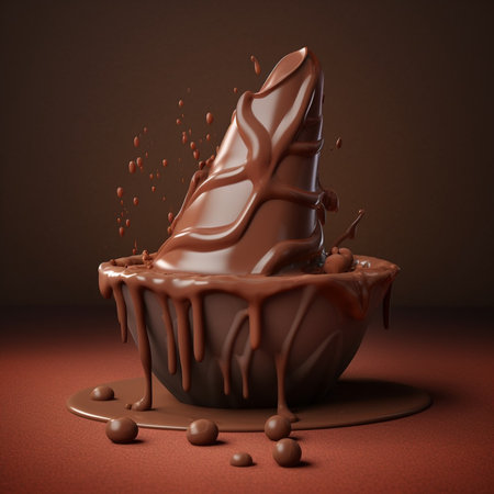 Chocolate cream splashing out of a chocolate cake. 3d renderingの素材