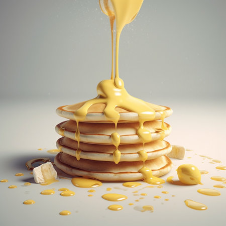 Pancakes with honey on a gray background. 3d renderingの素材