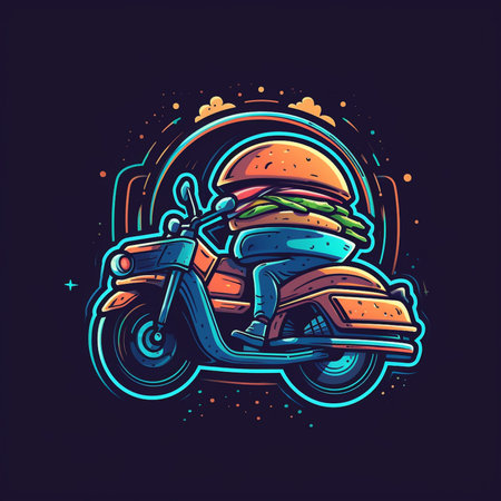 Vector illustration of a retro scooter with hamburger on the background.の素材