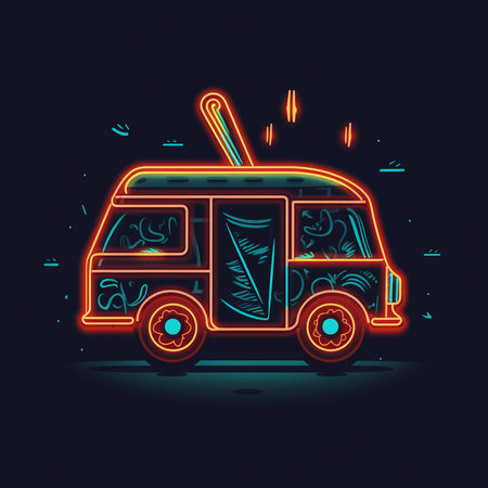 Retro car with radio waves. Vector illustration on dark background.の素材