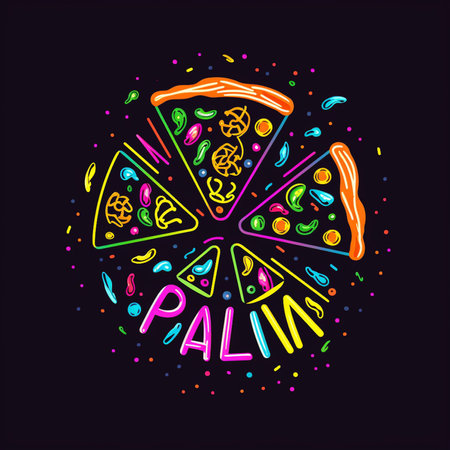 Pizza hand drawn vector illustration in doodle style on black backgroundの素材