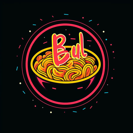 Bowl of noodles. Vector illustration. Isolated on black background.の素材