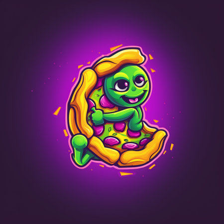 Funny monster in the form of a pizza. Vector illustration.の素材