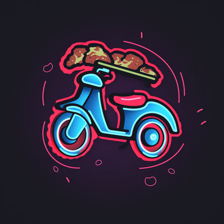 Vintage motorbike with cloud. Vector illustration in neon style.の素材