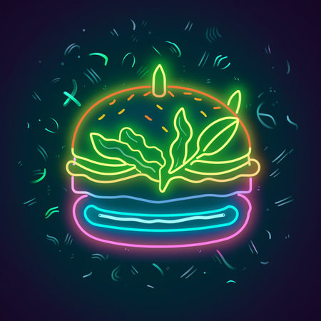 Hamburger neon icon. Fast food sign. Vector illustration.の素材