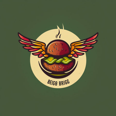 Burger with wings. Fast food emblem. Vintage vector illustration.の素材