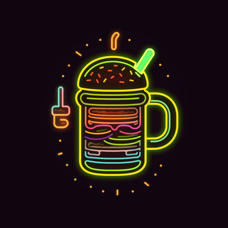 Fast food neon sign. Vector illustration of fast food in neon style.の素材