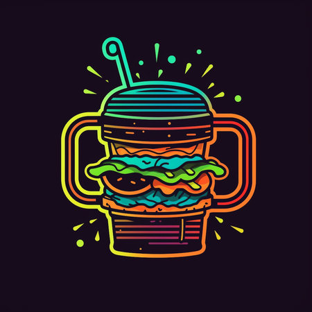 Fast food icon. Vector illustration of a burger with a straw.の素材