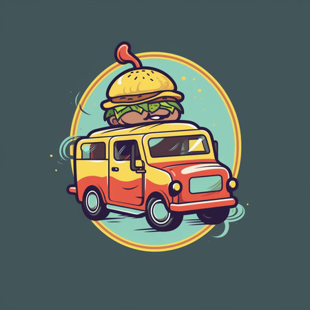 Hamburger in a retro car. Vector illustration for your designの素材
