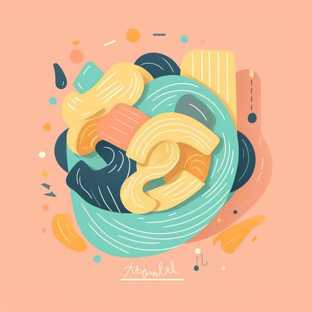 Vector illustration of pasta in a bowl. Colorful flat style.の素材