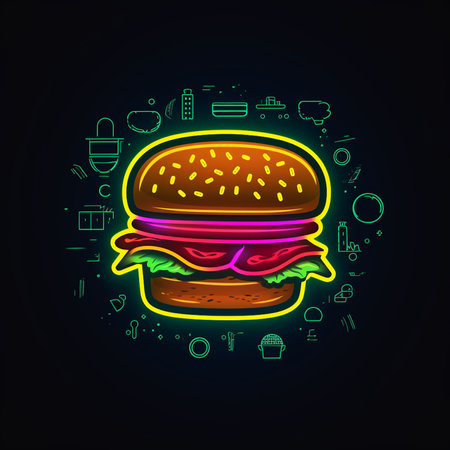 Hamburger. Fast food. Vector illustration on a black background.の素材
