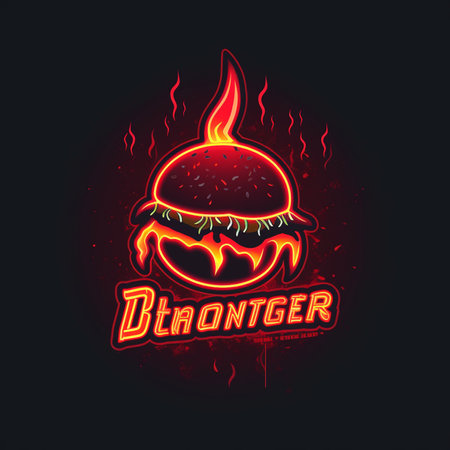 Burger on fire. Fast food emblem. Vector illustration isolated on black background.の素材