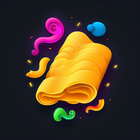 Illustration of colorful pasta on a black background, vector illustration.の素材