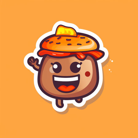 Cute cartoon chocolate burger character. Vector illustration isolated on orange background.の素材