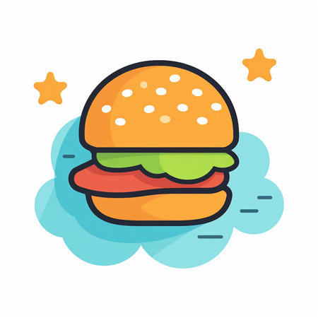 Hamburger icon in flat color style. Fast food vector illustration.の素材