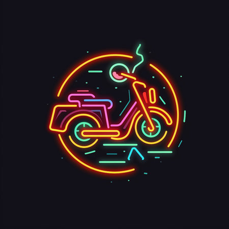 Vintage scooter neon icon. Vector illustration of motorcycle neon signの素材