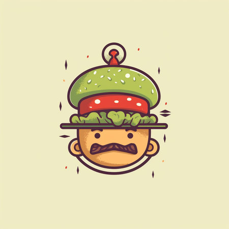 Vector illustration of a cartoon character with a green cap and mustache.の素材