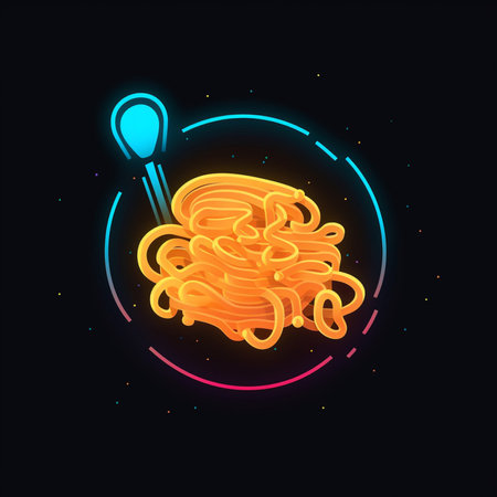 Spaghetti icon in neon style on dark background. Vector illustration.の素材