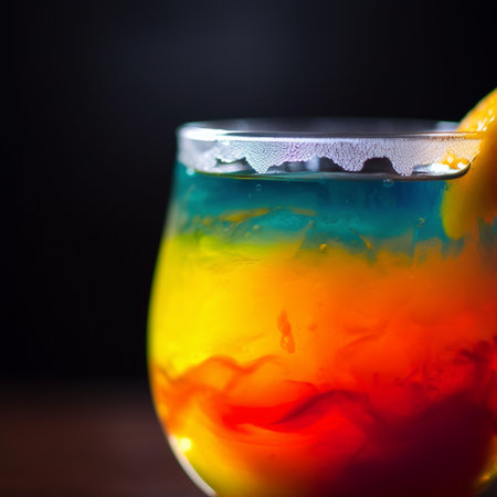 Colorful cocktail in a glass on a dark background. Close up.の素材