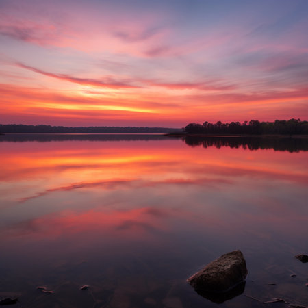 Colorful sunset over the lake. Sunset over the lake. Beautiful scenery.の素材