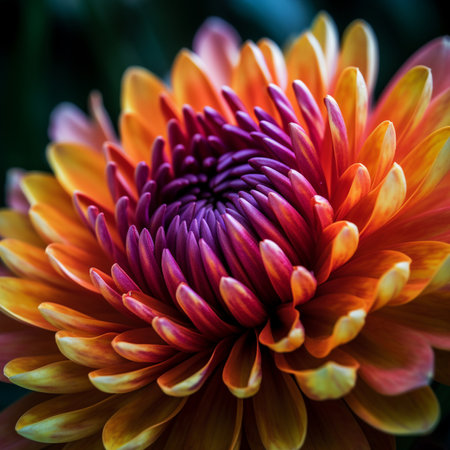 Colorful chrysanthemum flower close-up macro photographyの素材