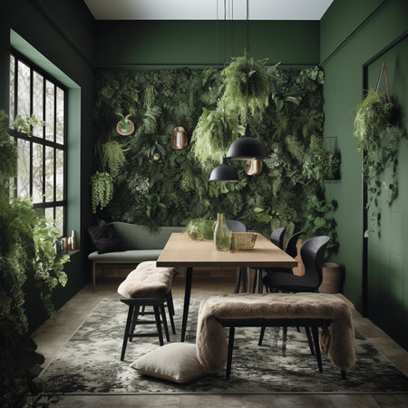 Interior of modern living room with green walls, 3d renderの素材