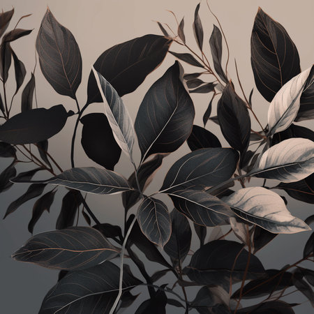 Leaves of a magnolia tree. Black and white illustration.の素材