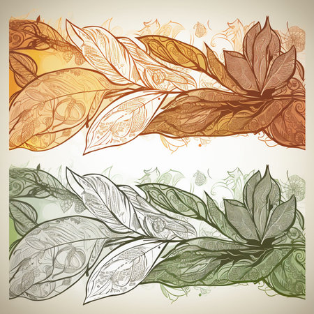 Vector set of vintage floral banners with hand drawn plants and leaves.の素材