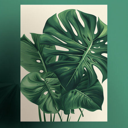 Tropical monstera leaves on a light background. Vector illustration.の素材