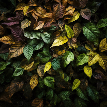 colorful autumn leaves background with copy space for text or image.の素材