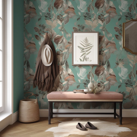 Interior of modern living room with sofa, armchair, shoes and wall paintings. 3d renderingの素材