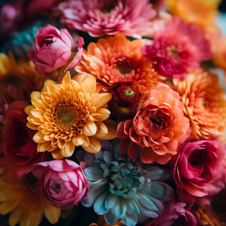 Beautiful bouquet of colorful chrysanthemums closeupの素材
