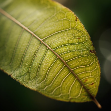 Close up of a green leaf with a shallow depth of field.の素材