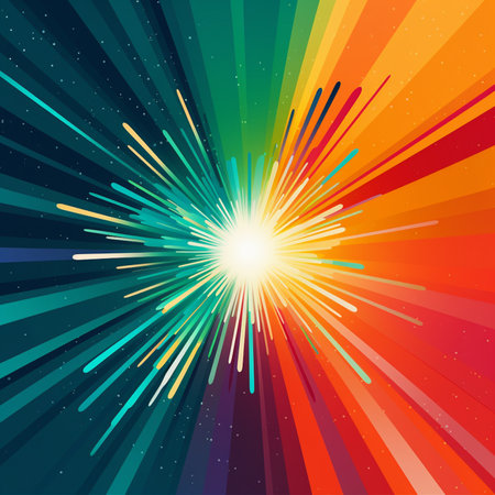 Colorful rays of light on a dark background. Vector illustration.の素材