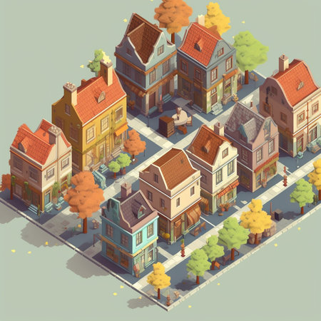 City isometric background with houses and trees. Vector illustration EPS10の素材