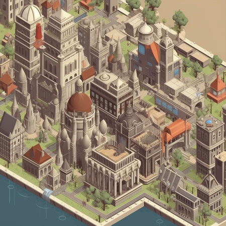 City isometric view with buildings and streets of old european cityの素材