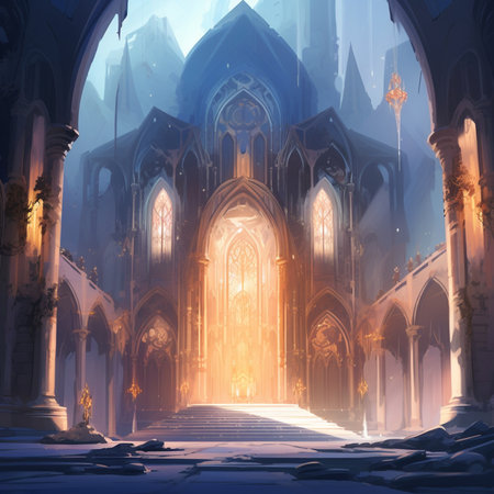 Mystical church in the light of the sun. Digital painting.の素材