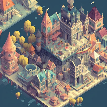 illustration of isometric medieval town concept in isometric 3d graphicの素材