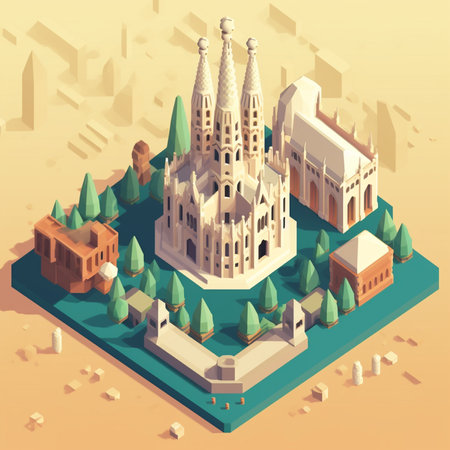 Isometric church in the city. 3d isometric vector illustration.の素材