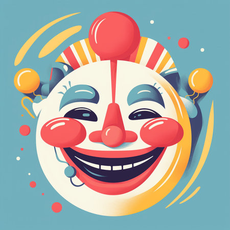 Funny clown face with balloons. Vector illustration in flat style.の素材