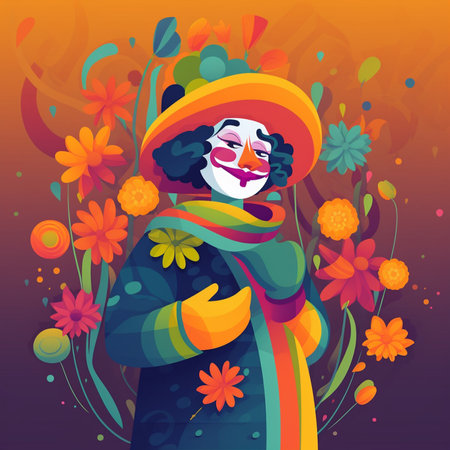 Mexican woman in sombrero and marigold. illustrationの素材