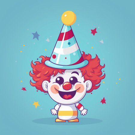 Clown with party hat. Cute cartoon character. illustrationの素材