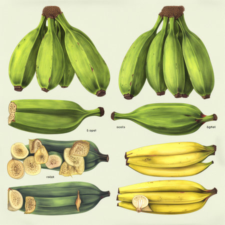 Banana fruit set. Collection of ripe bananas. Vector illustration.の素材
