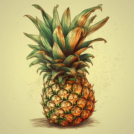 Pineapple vector illustration. Hand drawn pineapple. Vintage-style.の素材